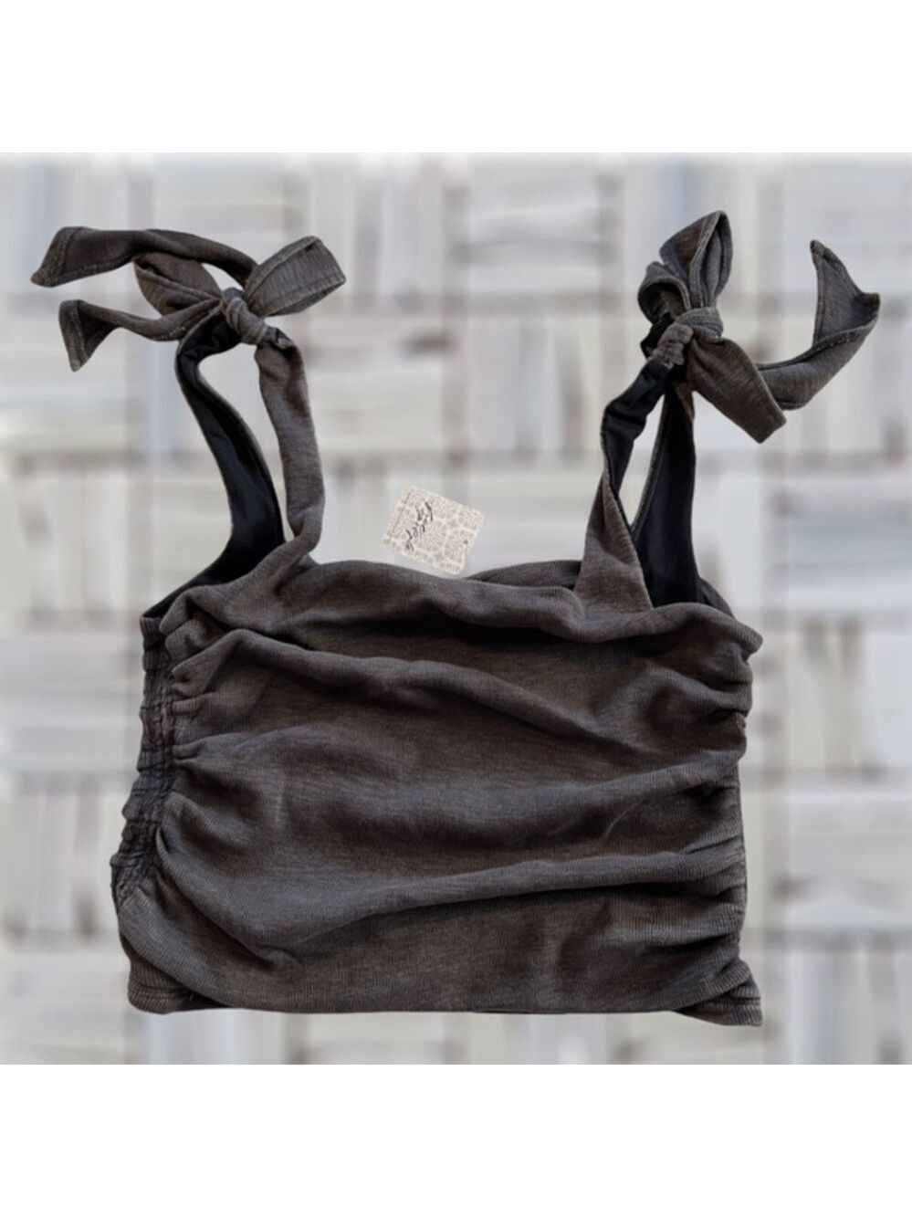 FREE PEOPLE Boulevard Tie-Strap Ruched Sides Tank Top-Black NWT/LG - Picture 9 of 11